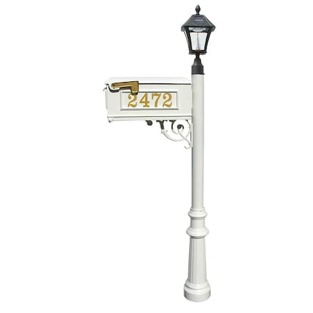 Qualarc Mailbox, Post, white color, w/Vinyl numbers on mailbox LMCV-800-SL-WHT
